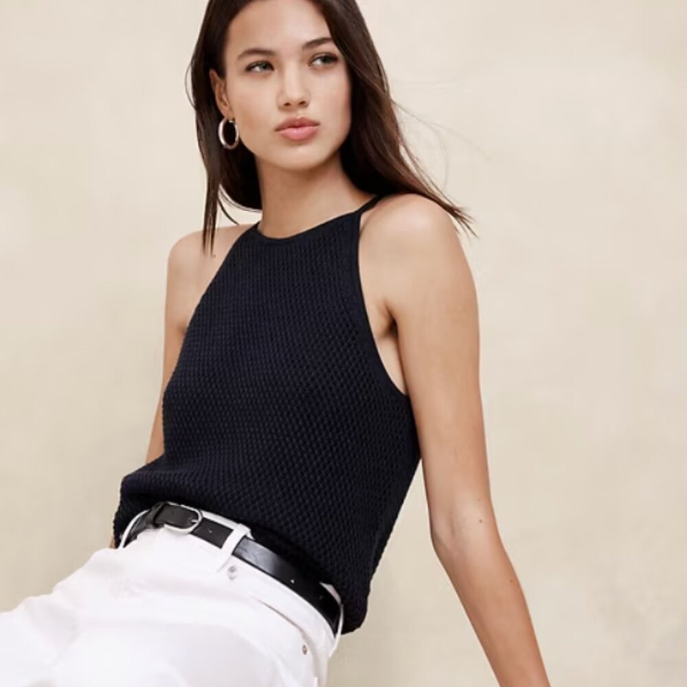 Strappy Open-Stitch Tank Sweater